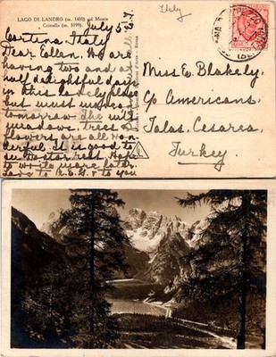 Lago Di Landro Italy Postcard 1953 Handwritten Posted Stamp Scenic Dolomites
