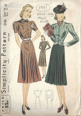 Patron De Couture Vogue Vintage 1940 - Veste Et Jupe - WW2 - Taille 34 Buste