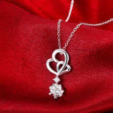 Womens 925 Sterling Silver AAA CZ Loving Heart Pendant 18" Chain Necklace N115