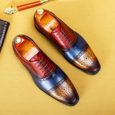Men British Formal Genuine Leather Shoes Color Matching Business Dress Shoes