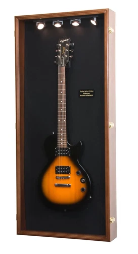Guitar Display Case Walnut Black Cabinet Wood LED Light Fender Taylor Martin 50"