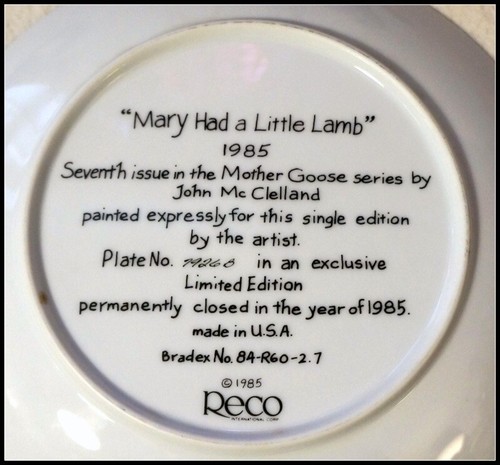 1985 Reco "Mary Had a Little Lamb" Collector Plates by John McClelland #C1004 - Picture 3 of 6