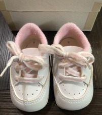 VTG White Pink Baby Shoes SIZE 1 Lightweight Perforated Design Man made USA
