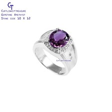 Natural Amethyst  CZ Gemstones with 925 Sterling silver Ring for Men's