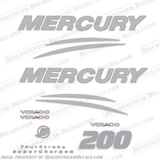 Fits Mercury Verado 200hp Decal Kit - Chrome/Silver