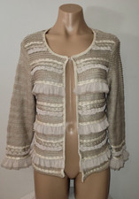 Chicos 1 Medium 8-10 Beige Ruffle Open Front Stylish 3/4 Sleeve Cardigan Jacket