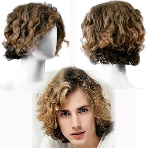 Synthetic Men Short Curly Wig Cosplay Handsome Natural Hair Full Wigs Long bangs - Picture 3 of 7