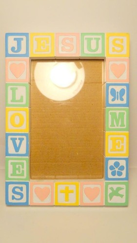 4x6" Abbey Press Jesus Loves Me Picture Frame Nursery Decor Pastel Alphabet Bloc