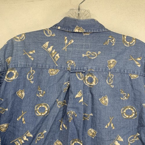 Vintage Nautica Medium Button Up Denim Jean Shirt Chambray All Over Print Soft - Picture 15 of 17