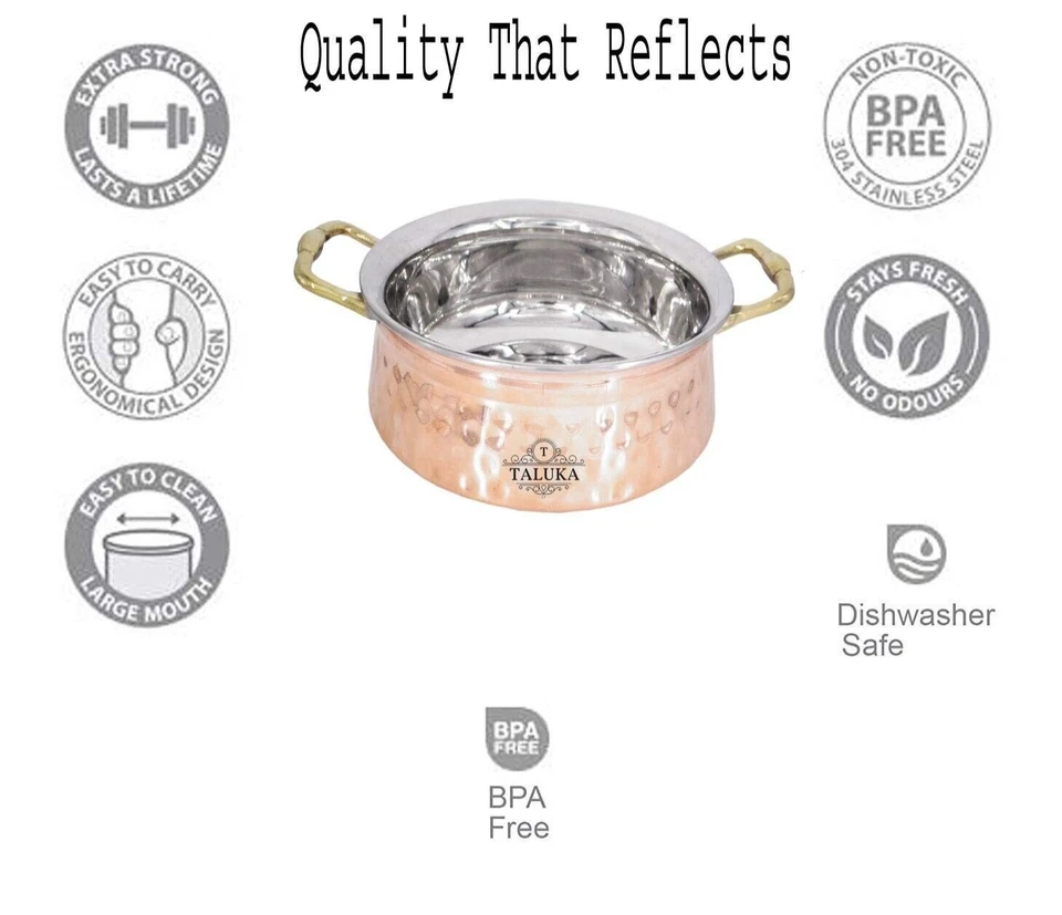 Juego de 4 platos de comida india hechos a mano de acero inoxidable y cobre Handi Bowl Foto 4 de 4