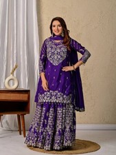 Fashionable Heavy Chinnon Silk Purple Top Lehenga With Dupatta For Women Wear
