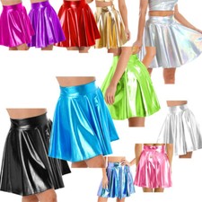 Women Skirt A-line Dancewear Ruffle Costume Skirts Clubwear Rave Cosplay Shiny