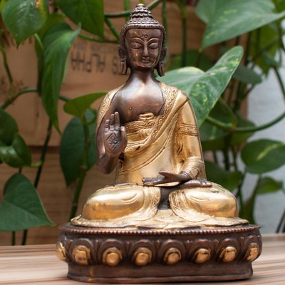 Buddha Figur VITARKA MUDRA Messing zweifarbig 1,6 kg Thailändischer Wunschbuddha