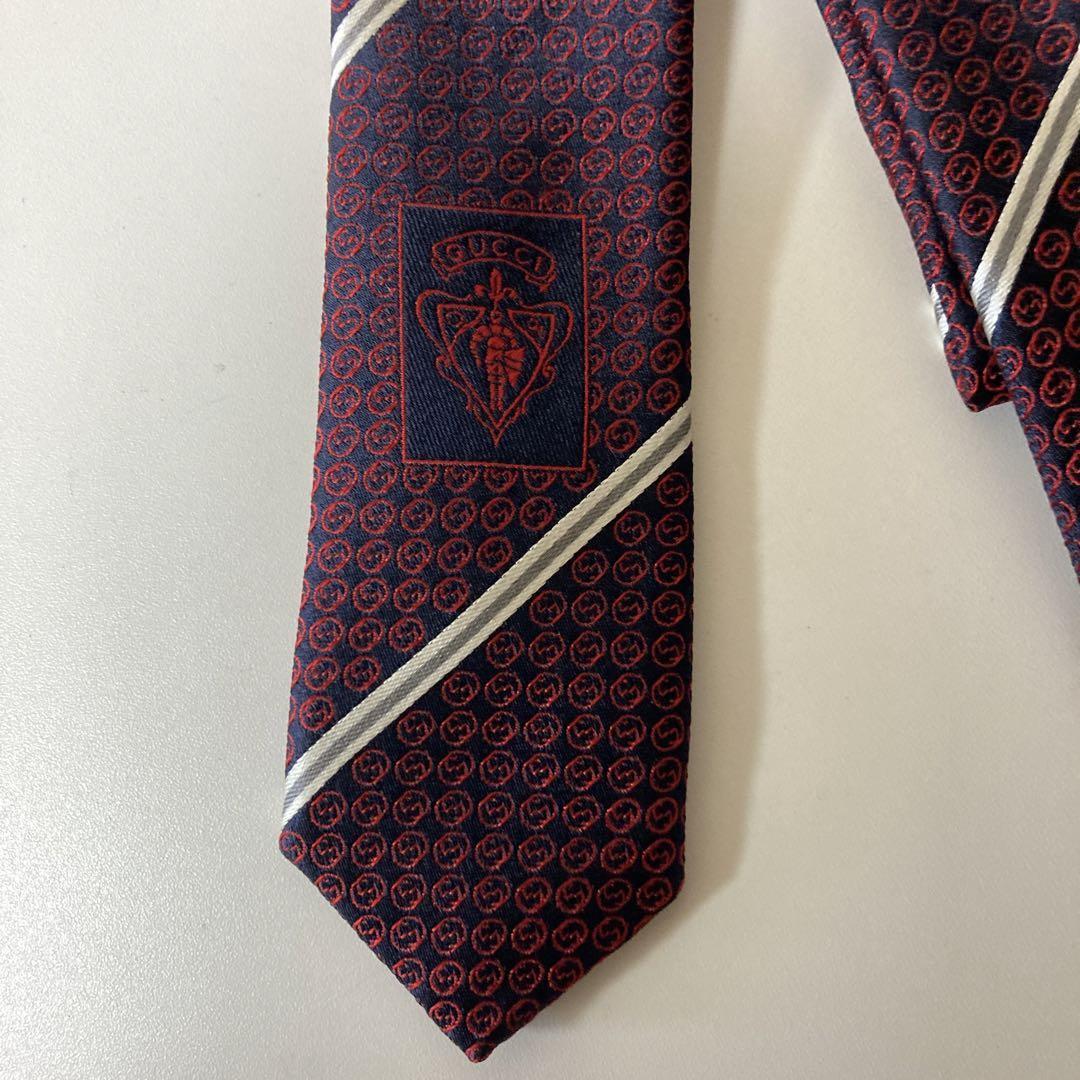 Gucci Navy Red Tie Silk Men Stripe Logo Italy - 114015 | eBay