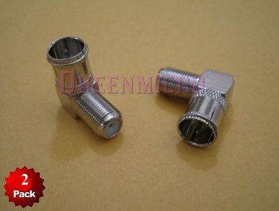 2 x F type Quick Push-On 90 Right Angle Adapter Coax Male-Female Cable Connector