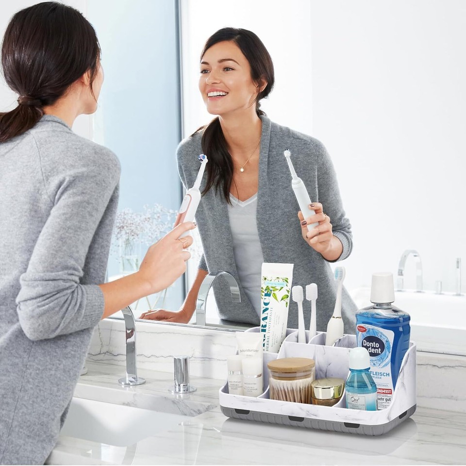 Marble Bathroom Countertop Organizer Detachable 7 Slots Electric