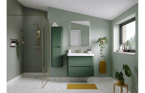 Austin 500mm 2 Drawer Wall Hung Cloakroom Basin Unit - Matt Sage Green - Picture 2 of 4