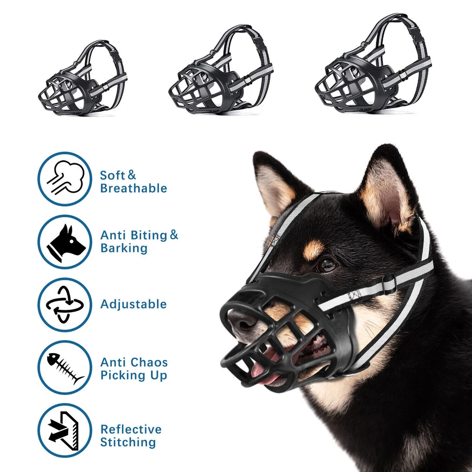Adjustable Dog Muzzle Silicone Breathable Strong Basket Dogs Mouth Muzzles USA - Image 2 of 4