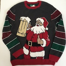 New Men's Beer Drinking Santa Ugly Thumbs Up Drinking Beer Santa Sweater Large