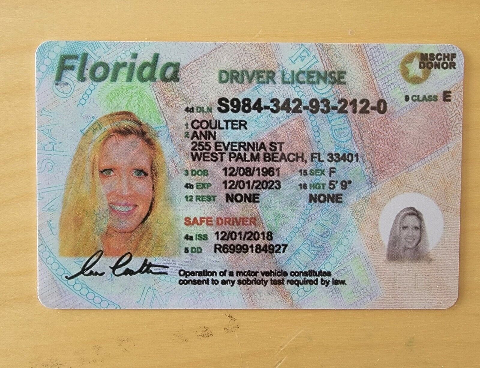 Ann Coulter driver license - MSCHF Boosted Packs V4 Spring break