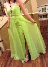 Fabulous Lime Green Prom Dress SliverSequin Accent Flowy Open Leg CorsetBack Tie