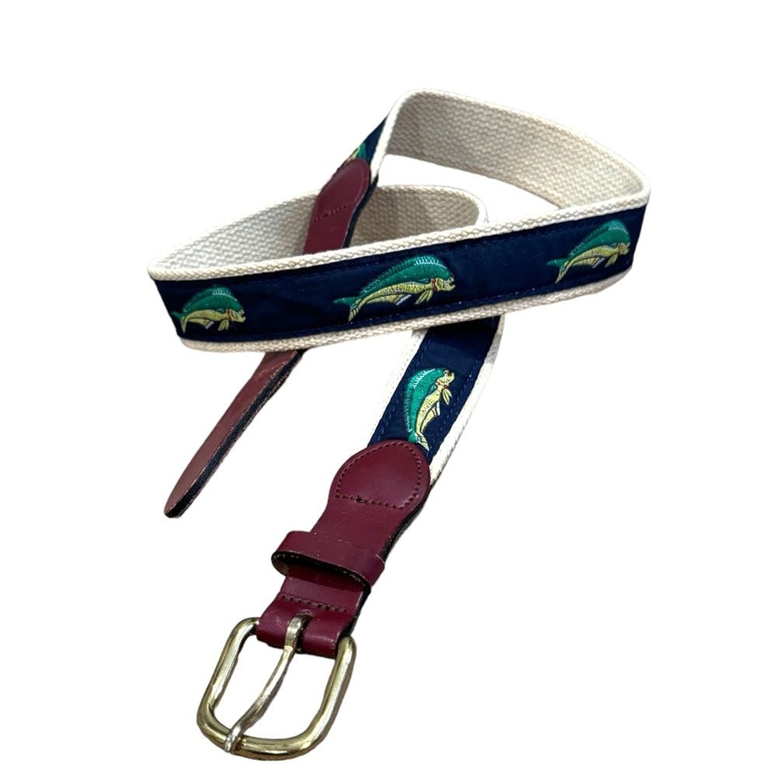 Leather Man Ltd Mahi Mahi Fish Ribbon Belt Men's 36 Gem