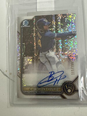JACKSON CHOURIO 1ST AUTO SPECKLED REFRACTOR /299 AND 2 BASE AUTO