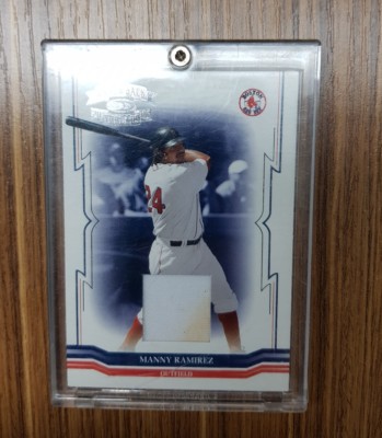2005 MANNY RAMIREZ DONRUSS PLAYOFF THROWBACK THREADS GAME USED JERSEY DIRTY /250