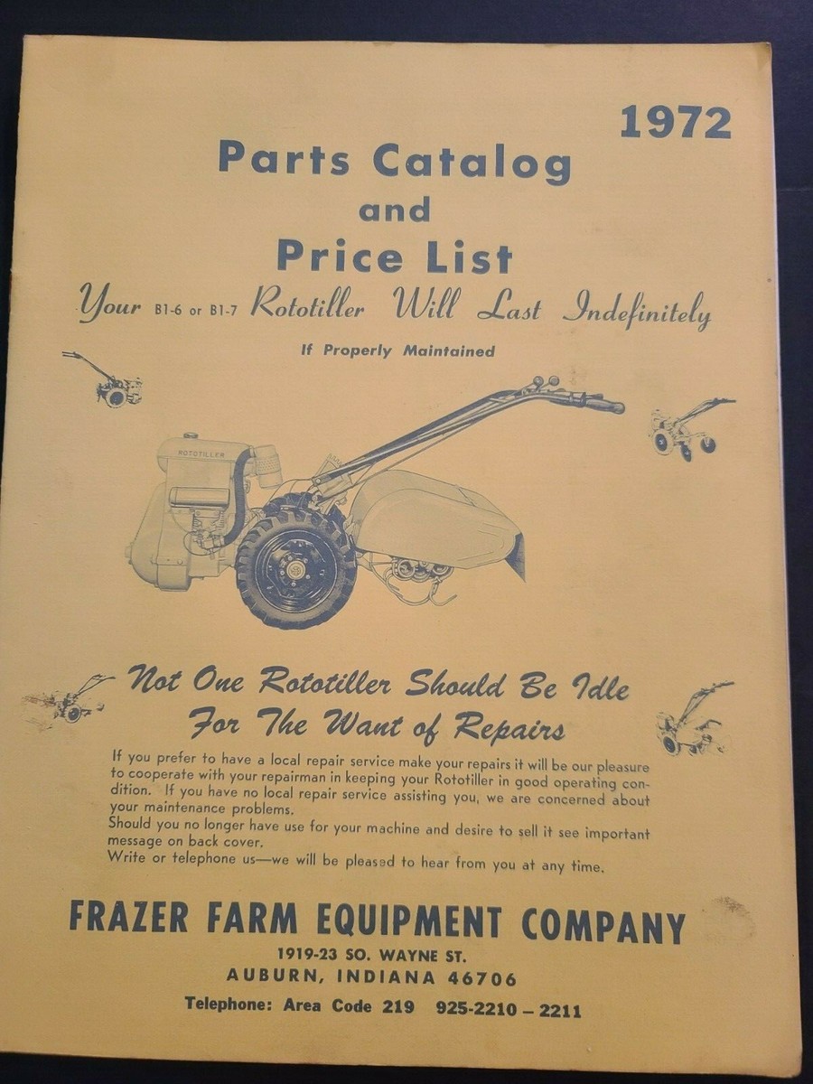 1972 FRAZER FARM EQUIPMENT CORPORATION PARTS CATALOG PRICE LIST