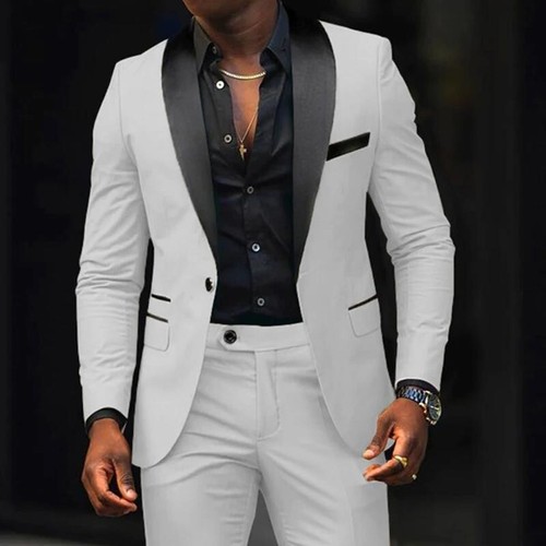 Men Suits Sets 2pcs Jackets Pants Slim Fit Wedding Tuxedos Spring Summer Wear - Picture 14 of 30