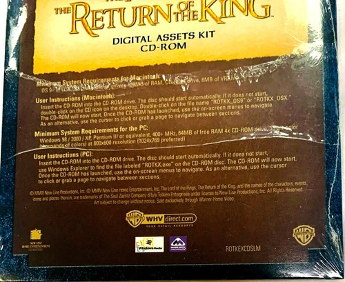 El Señor de los Anillos: El Retorno del Rey (Ext) Kit de Activos Digitales CD-ROM Sellado - Imagen 4 de 4