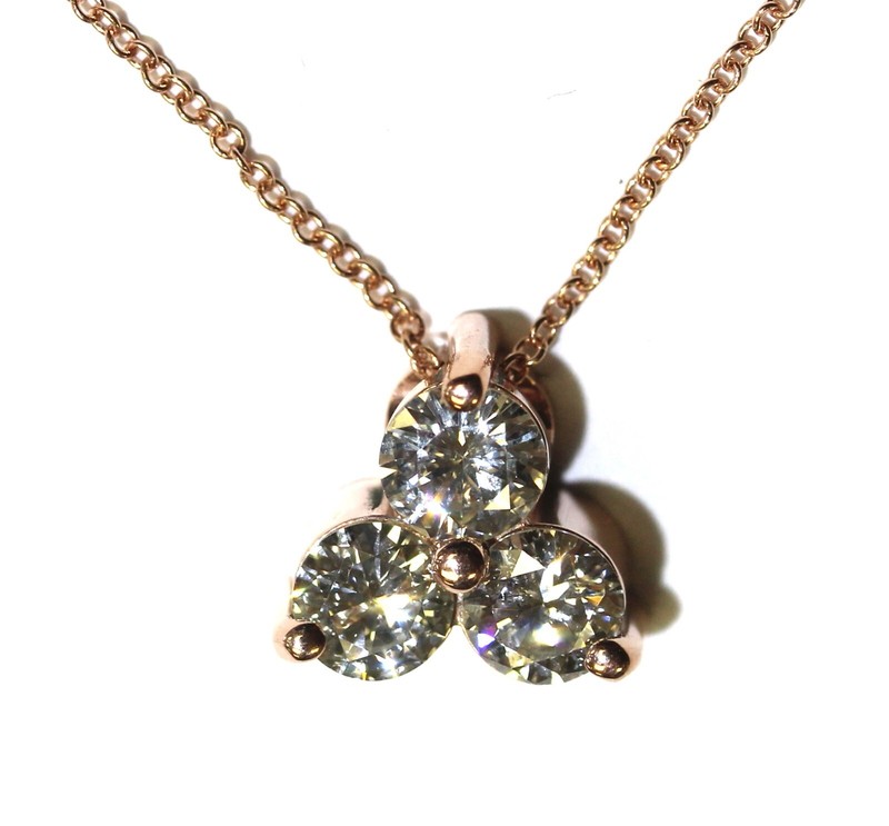 New 14k rose gold .73ct diamond 3 stone pendant white chain necklace 2.6g 18"