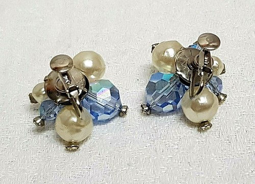 ANCIEN BIJOU BOUCLES D'OREILLES CLIPS signé LAGUNA CRISTAL AUTRICHIEN PERLES A5 - Picture 3 of 7