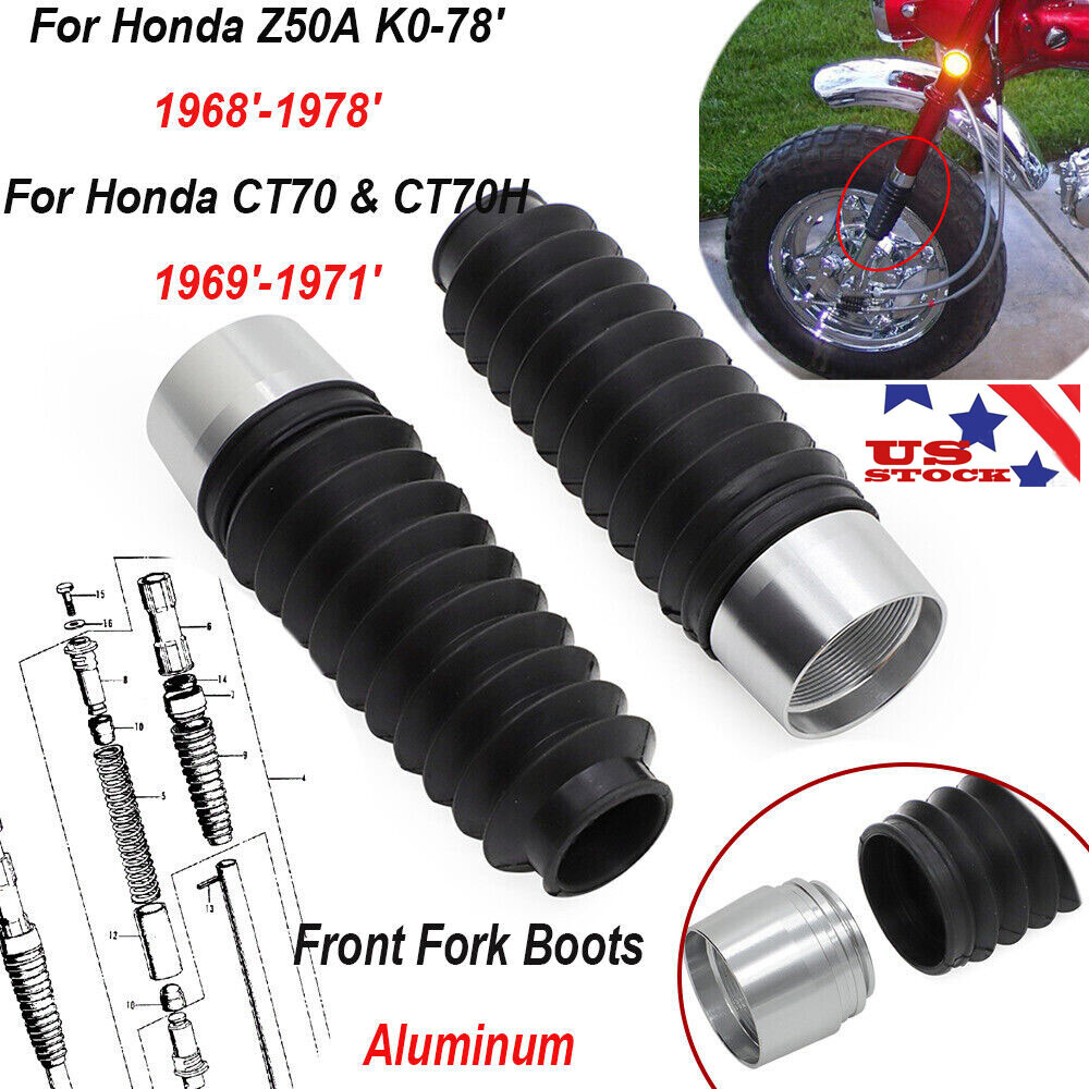 Front Fork Boots & Aluminum Caps For Honda Z50 Z50R (1968-1978) & CT70 CT70H (1969-1971)