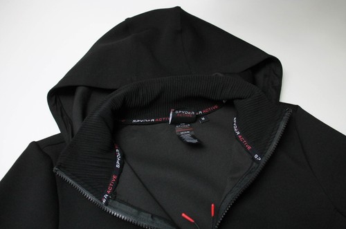 SPYDER Active Hoodie Women's MEDIUM Black Full Zip Pockets Stretch Logo - Picture 4 of 9