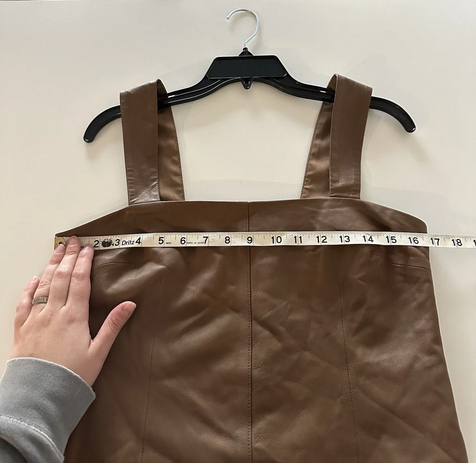 Vince Square Neck Lamb Leather Cropped Tank Top Fawn Brown 6 - Image 4 of 4