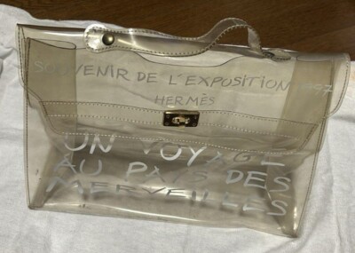 HERMES Vinyl Kelly Beach Hand Bag Clear SOUVENIR DE L'EXPOSITION