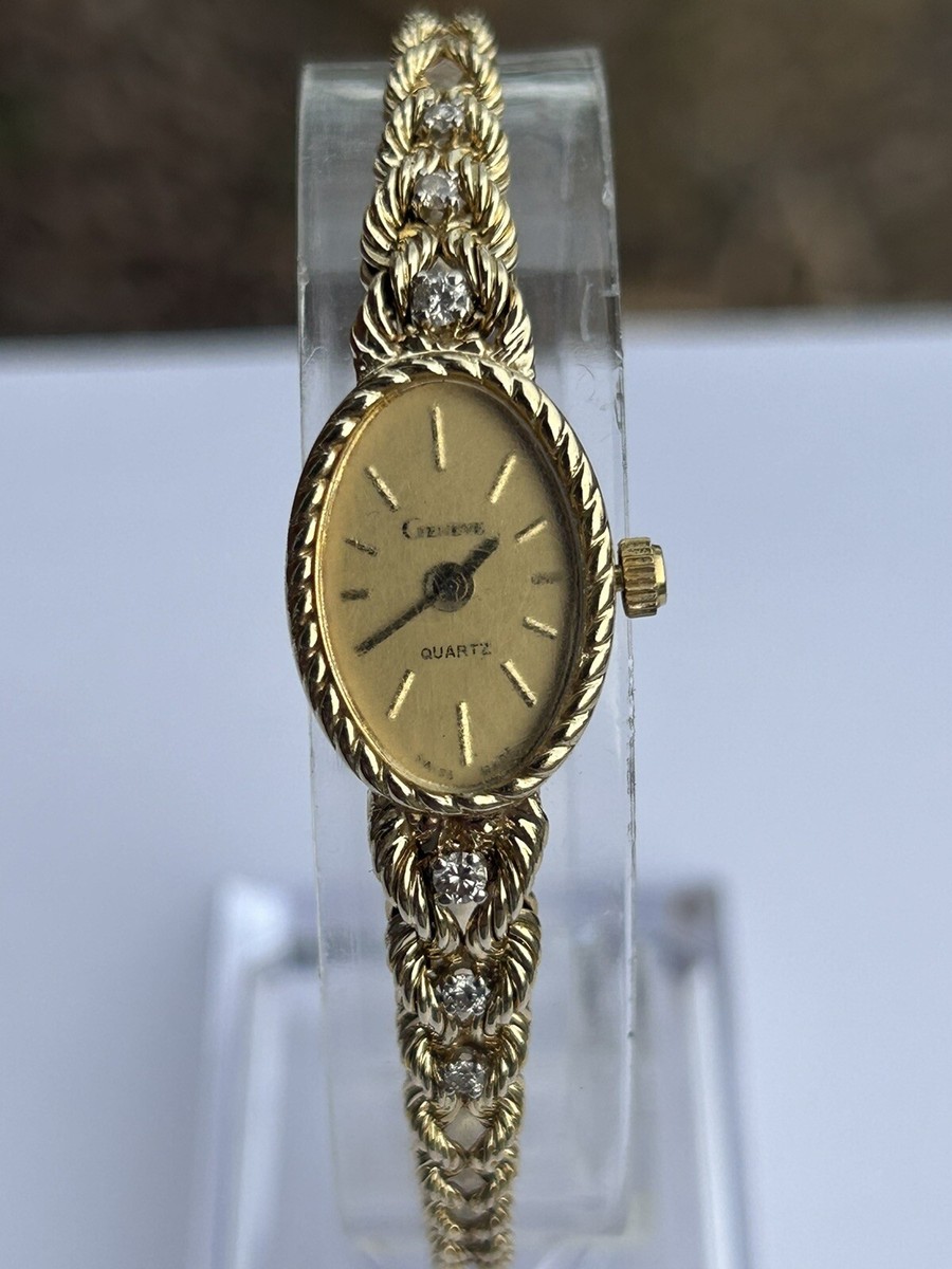 Wrist Watch Geneve Ladies Gold Watch Lady 14k Gold Diamond