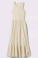 Gap Womens Fit & Flare Midi Dress XL Tan Beige Sleeveless Poplin Skirt ~ New 
