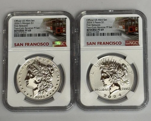 2024-S Reverse Proof $1 Morgan & Peace Silver Dollar NGC PF-69 FR 2 Coin Set