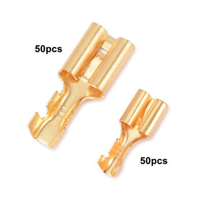 100Pairs Brass Crimp Terminal Female Spade Connectors with Insulating Sleeve PL
