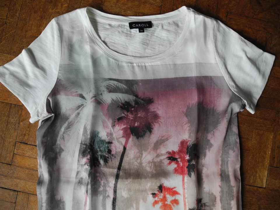 Tee shirt CAROLL 36 blanc devant motif palmiers - Photo 2/4