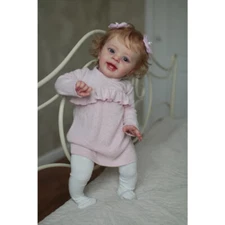 24" Painted Reborn Baby Dolls Cute Toddler Girl Yannik Cloth Body Rooted Hair