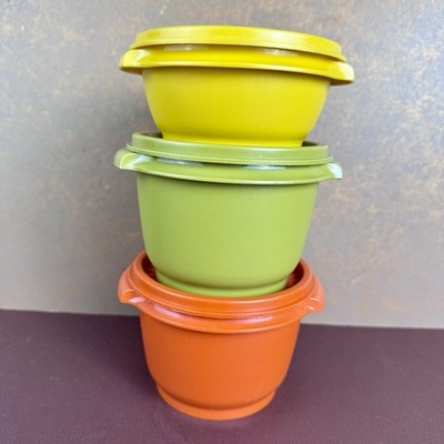 Tupperware 3 Servalier Orange 886 812 Green Yellow 1323 Lids VTG Storage