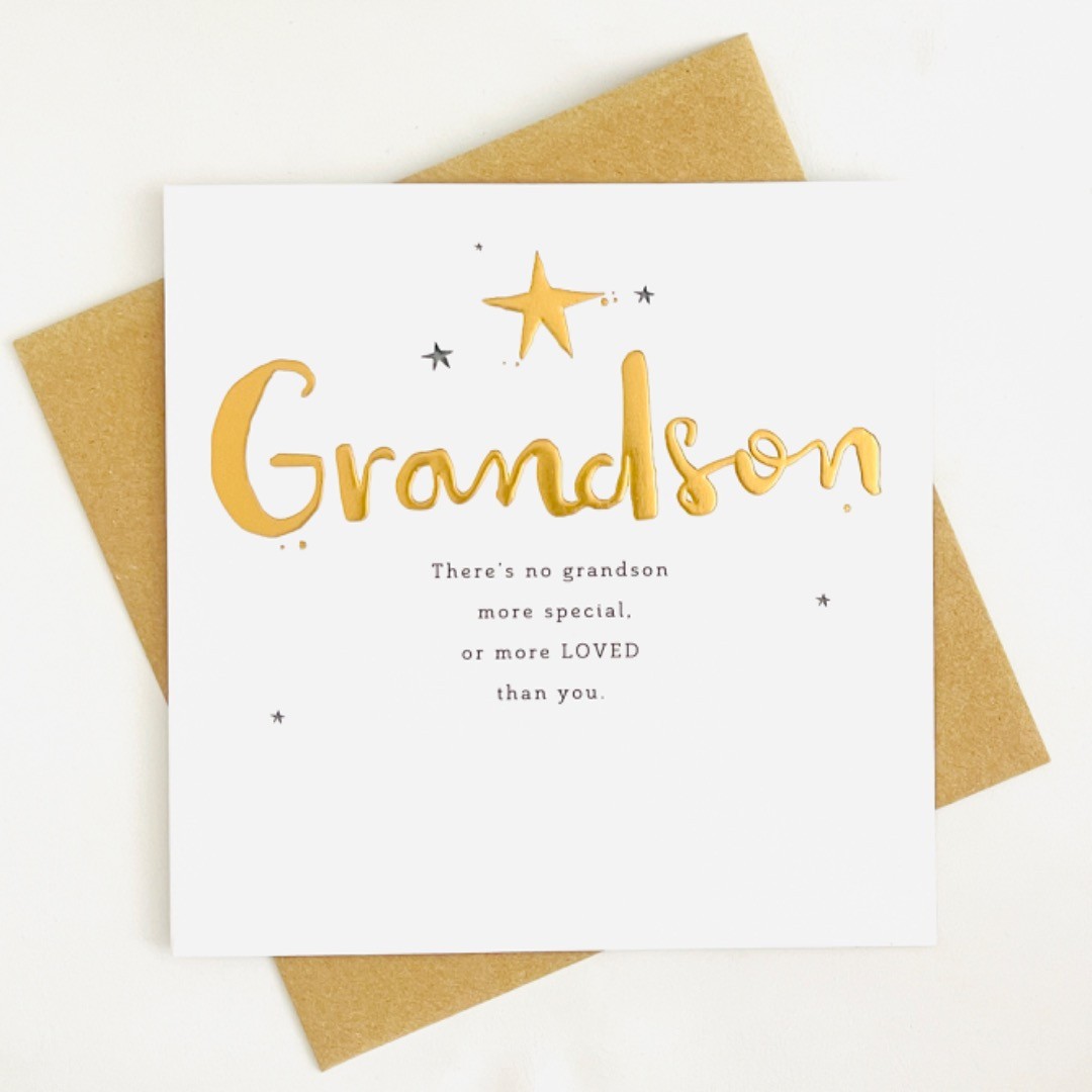 Grandson Special Loved Happy Birthday Card Gold Foil Embossed Star Modern Design