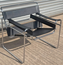 Wassily Style Chair Black Leather Chrome Bauhaus Lounge Marcel Breuer
