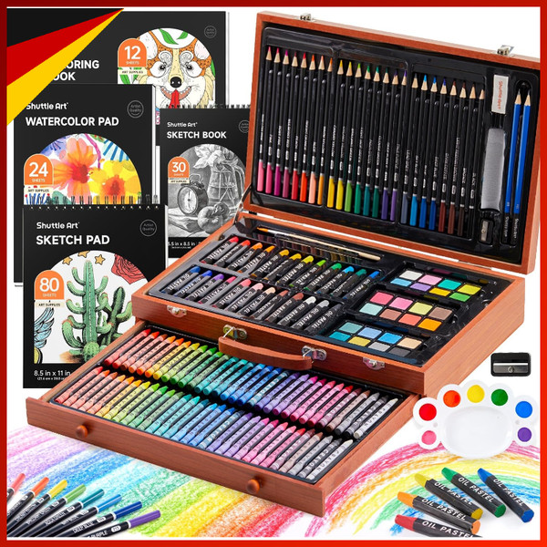 Malset 149-Teilig Deluxe Malkoffer Mit Buntstiften, Aquarellfarben, FüR Kinder-image