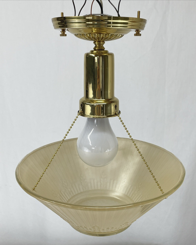 Vintage Art Deco MCM Semi Unterputz Glas Deckenleuchte 20er 40er 50er Gold - Bild 15 von 18