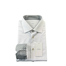 ETON Current White Gray Geometric Flip Cuff Men  s L/S Button Front Slim 17 NWT