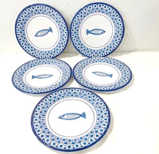 Set of 5 Salad Plates 8" Blue Fish Melamine